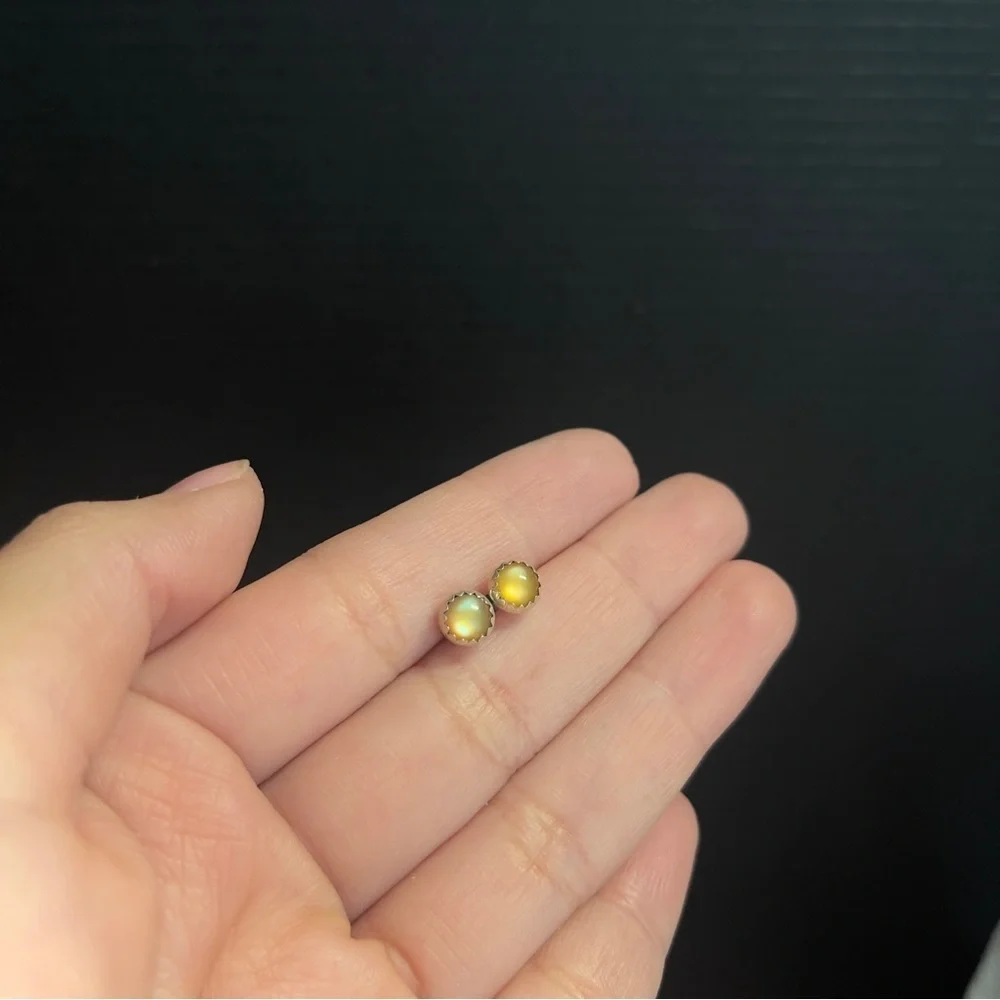 Sterling Silver Amber Colored Gem Stud Earrings Tested To Be Sterling